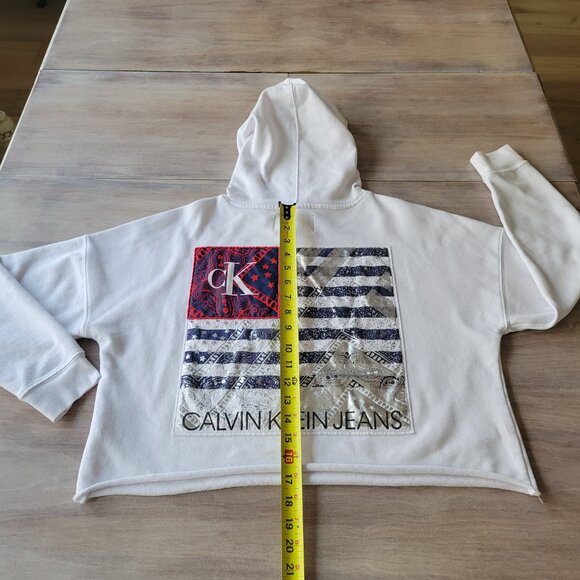 Calvin Klein Performance Women’s Cropped Hoodie White Size M Athletic Pullover - Picture 8 of 10